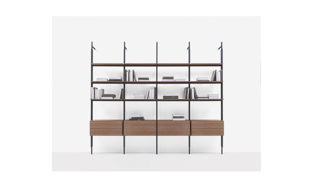 Jack system with uprights to the wall (H: 2401 < 2480) / with 4 shelves & 2 storage units with flap doors - Baituti Home