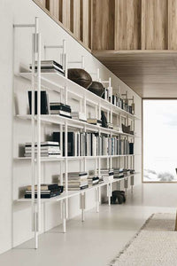 Jack system with uprights to the wall (H: 2401 < 2480) / with 4 shelves & 2 storage units with flap doors - Baituti Home